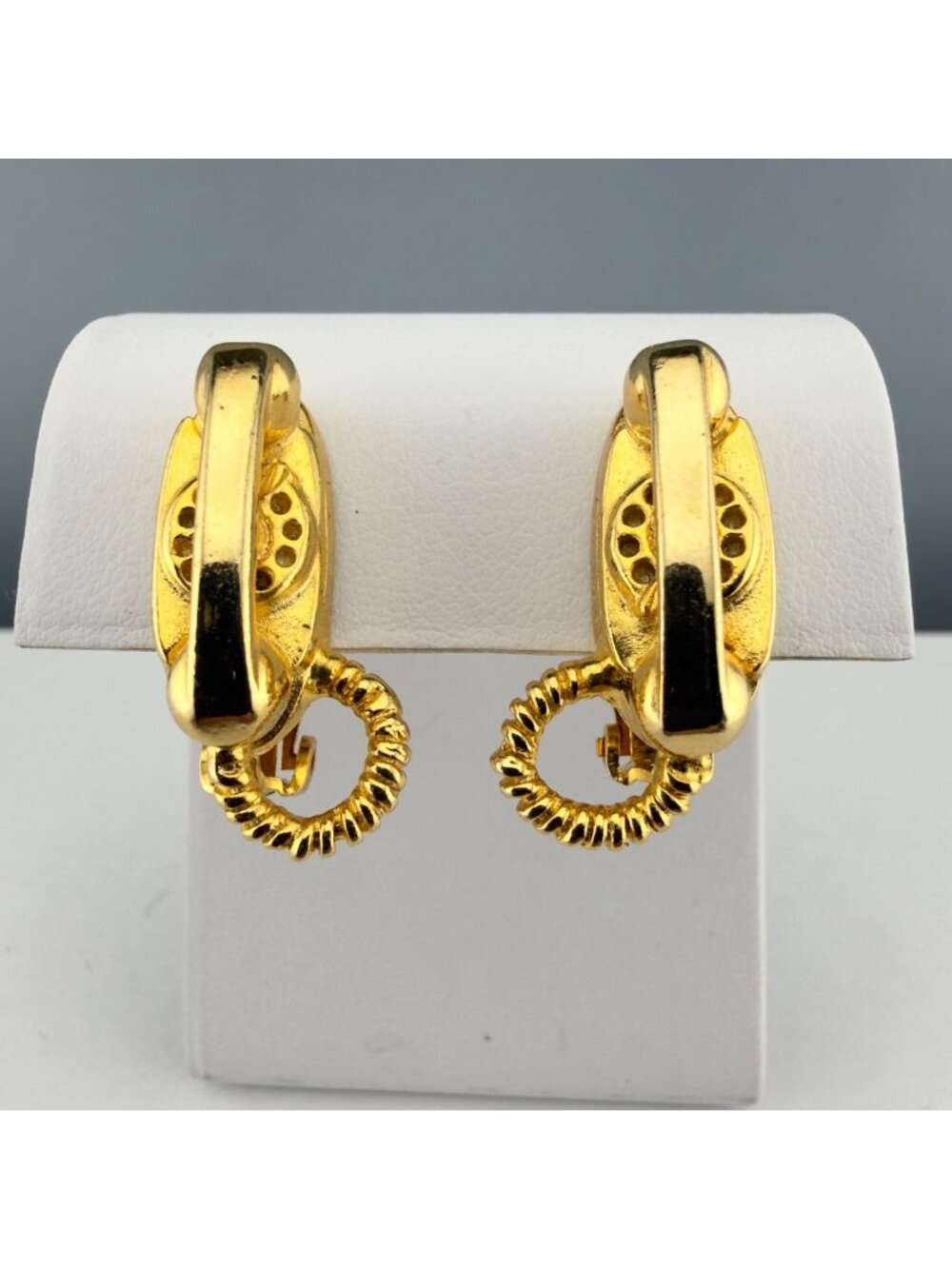 Vintage Telephone Earrings Retro Gold Tone Clip On Rotary Phone